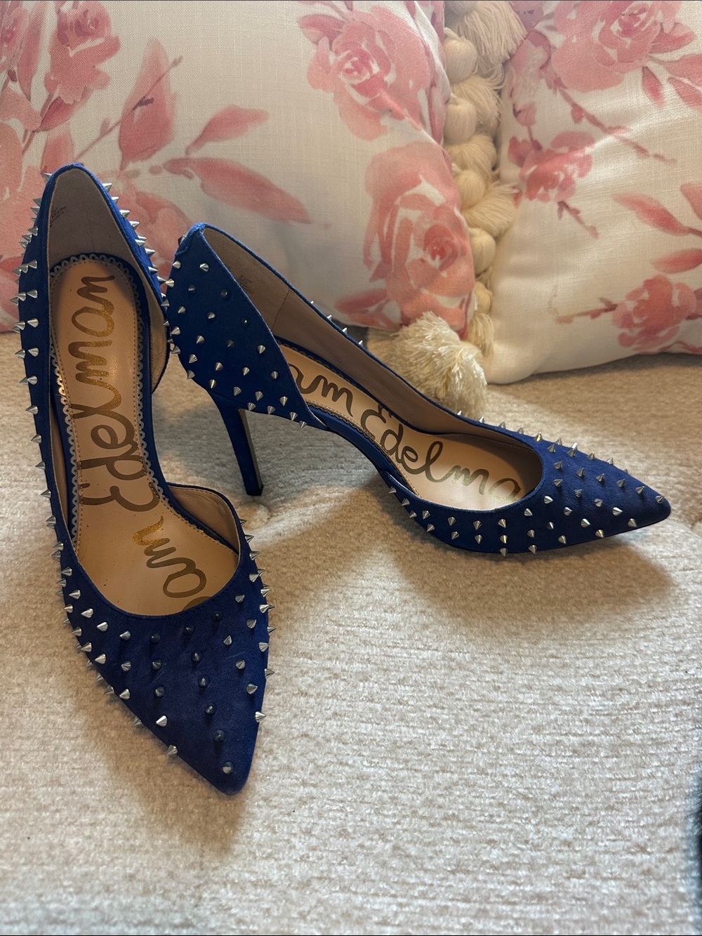 Sam Edelman Navy Blue Studded Pointed-Toe Pumps